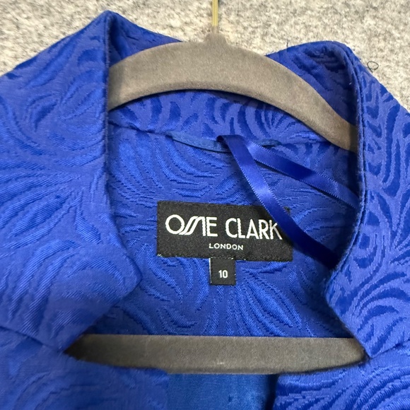 Ossie Clark London Blue Jacquard Longline Coat Textured Button Front Size 10 - Picture 4 of 12